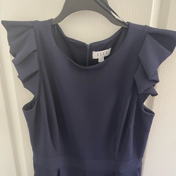 Navy one piece pantsuit with ruffle sleeves, large - Picture 4 of 9